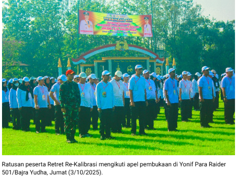 Retret Re-Kalibrasi di Yonif Para Raider 501, Pengawas, Kepala Sekolah, dan P3K Dindik Kota Madiun Diasah Kedisiplinan