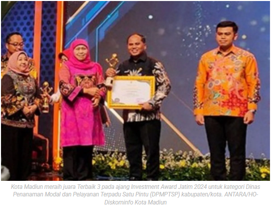 Kota Madiun raih Juara III ajang Investment Award Jatim 2024
