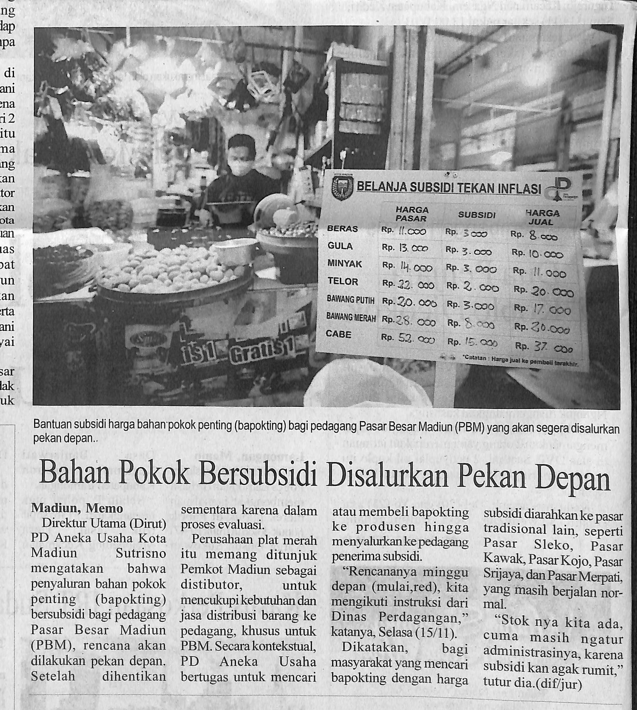 Bahan Pokok Bersubsidi Disalurkan Pekan Depan