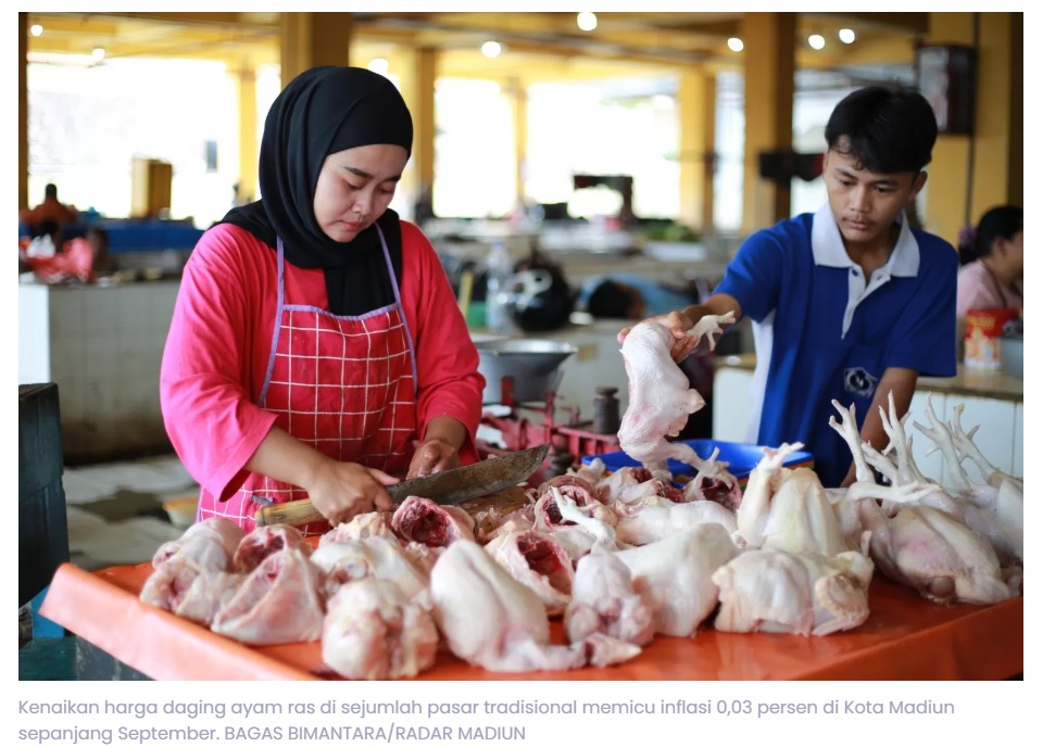 Harga Ayam Naik, BPS Catat Inflasi Kota Madiun 0,03 Persen di September 2025
