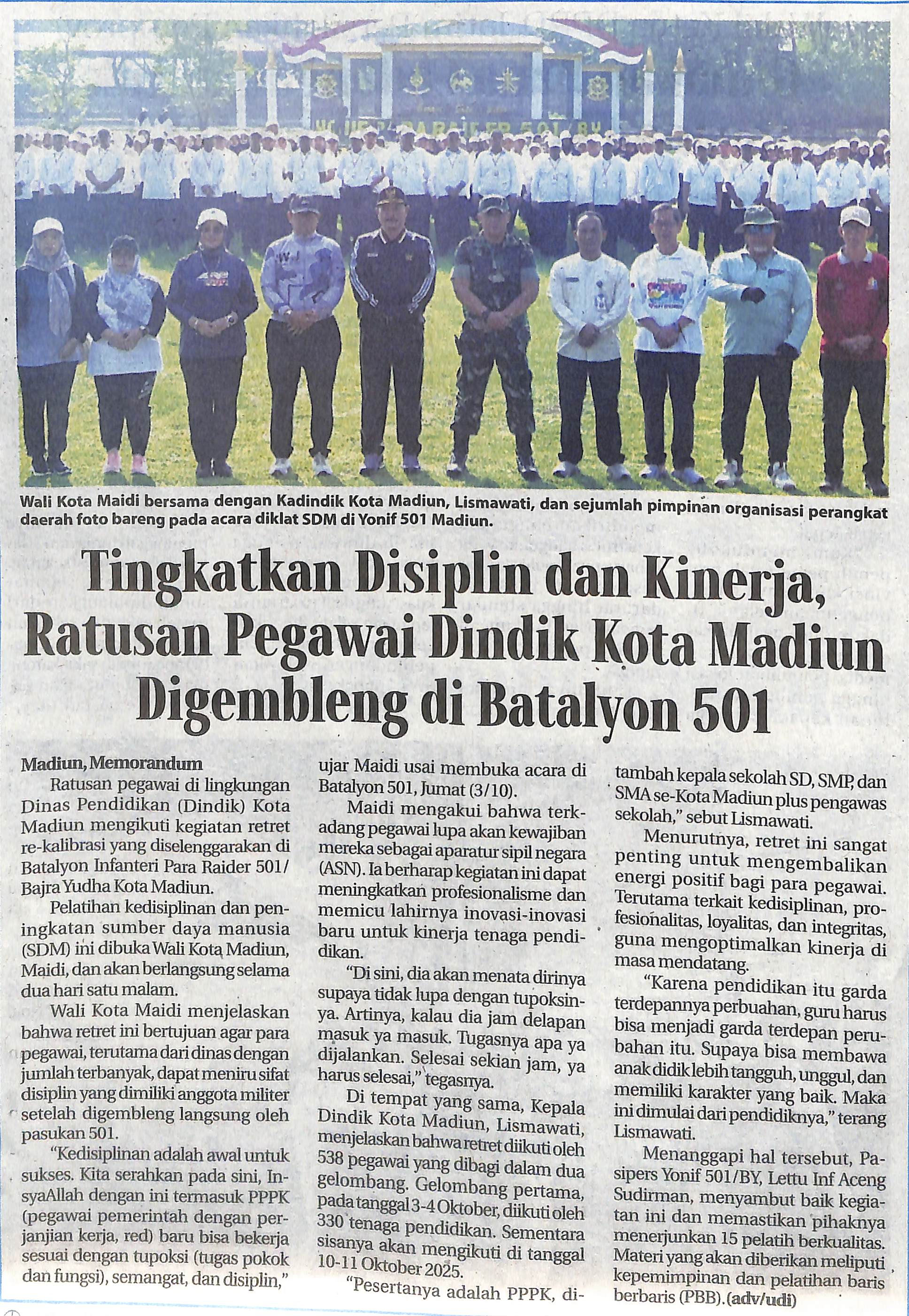 Tingkatkan Disiplin dan Kinerja, Ratusan Pegawai Dindik Kota Madiun Digembleng di Batalyon 501