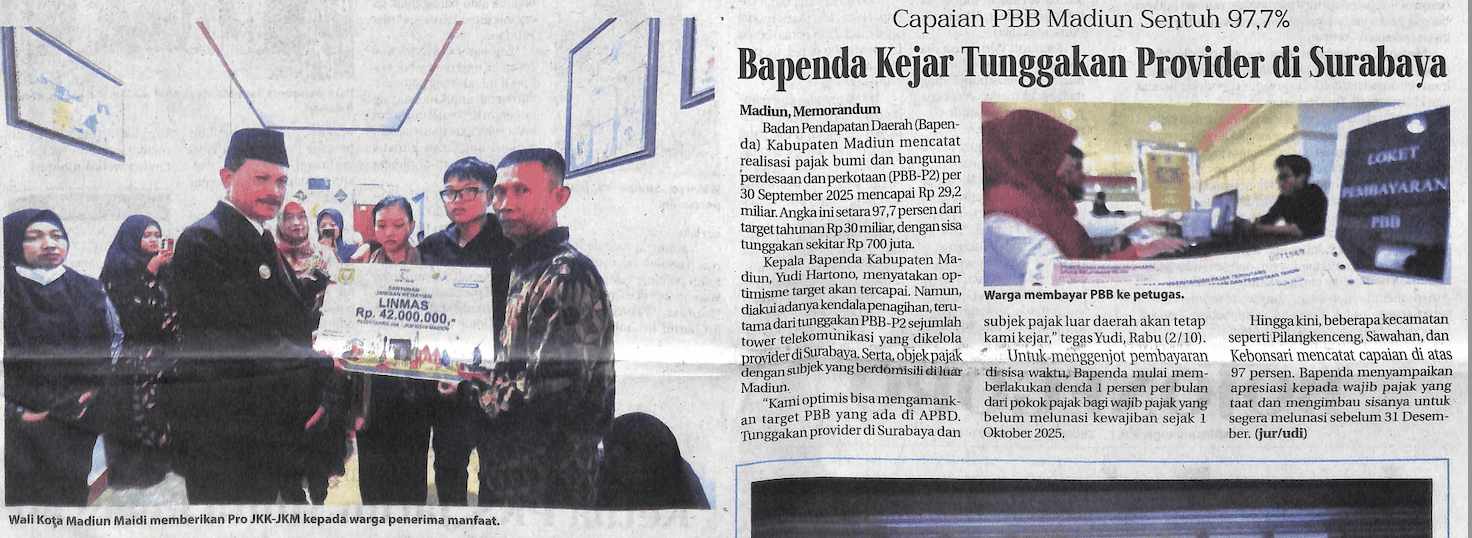 Capaian PBB Madiun Sentuh 97,7%, Bapenda Kejar Tunggakan Provider di Surabaya
