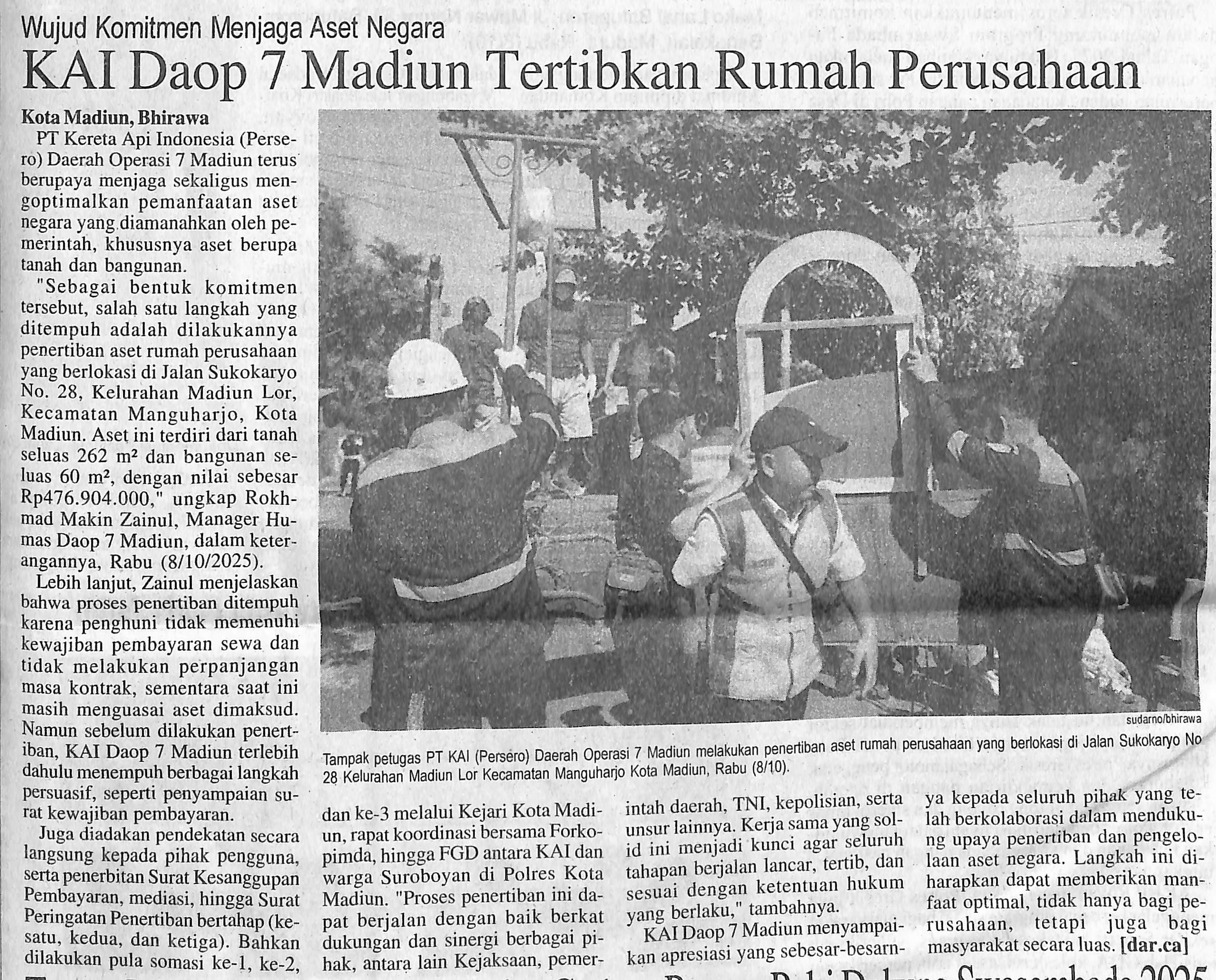 Wujud Komitmen Menjaga Aset Negara, KAI Daop 7 Madiun Tertibkan Rumah Perusahaan
