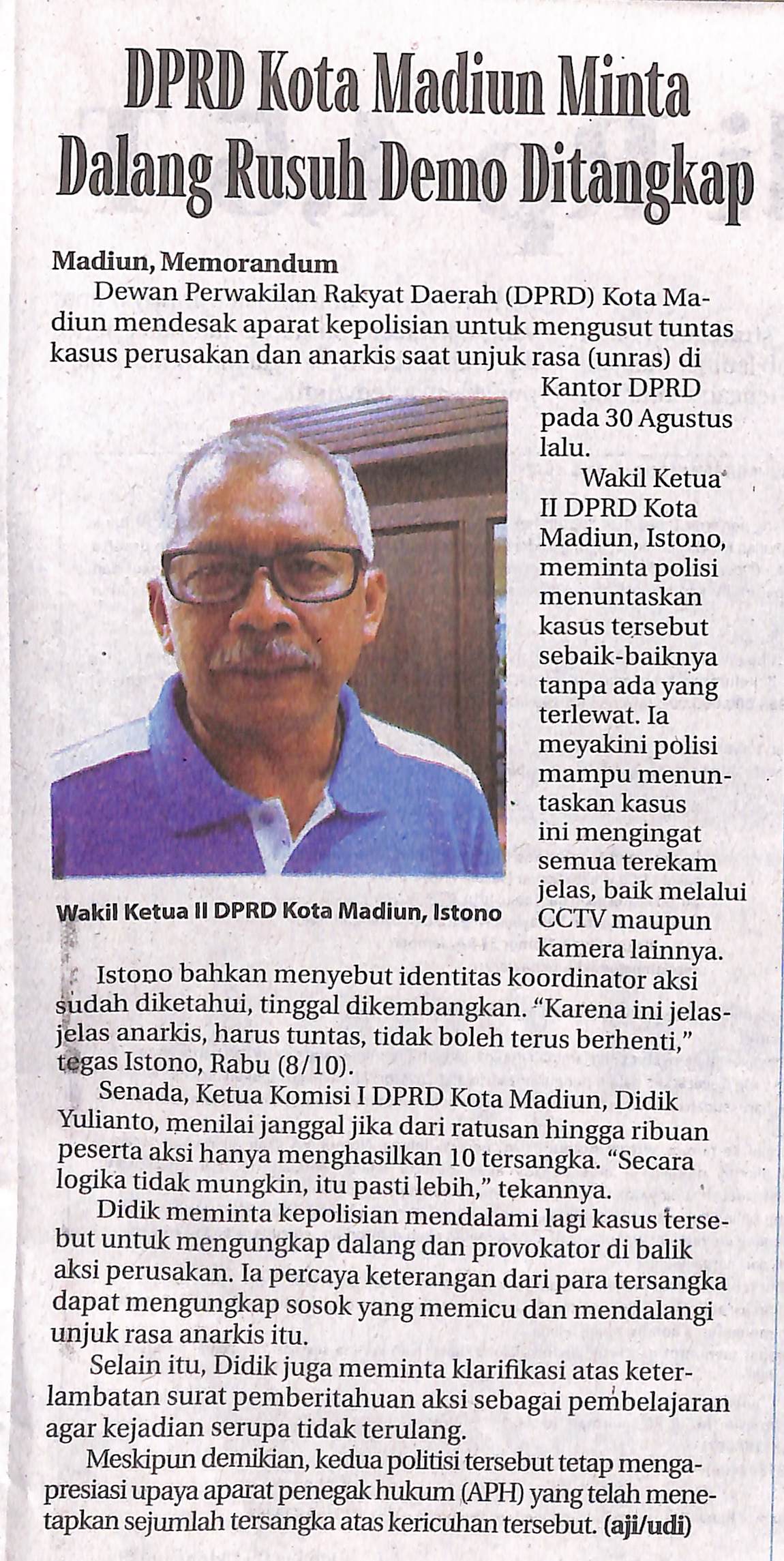 DPRD Kota Madiun Minta Dalang Rusuh Demo Ditangkap