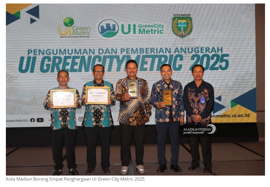 Kota Madiun Sabet Empat Penghargaan UI Green City Metric 2025