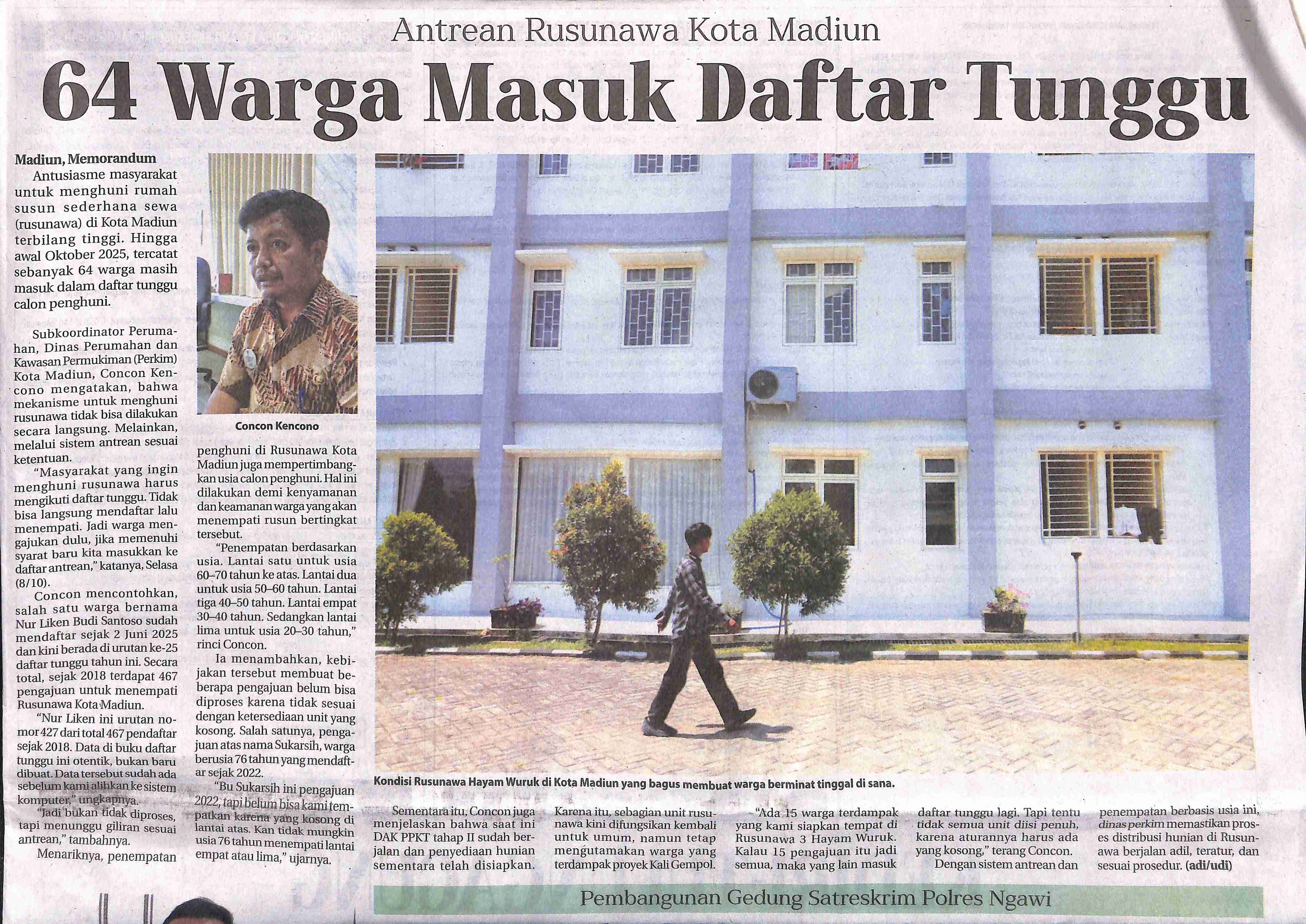 Antrean Rusunawa Kota Madiun, 64 Warga Masuk Daftar Tunggu