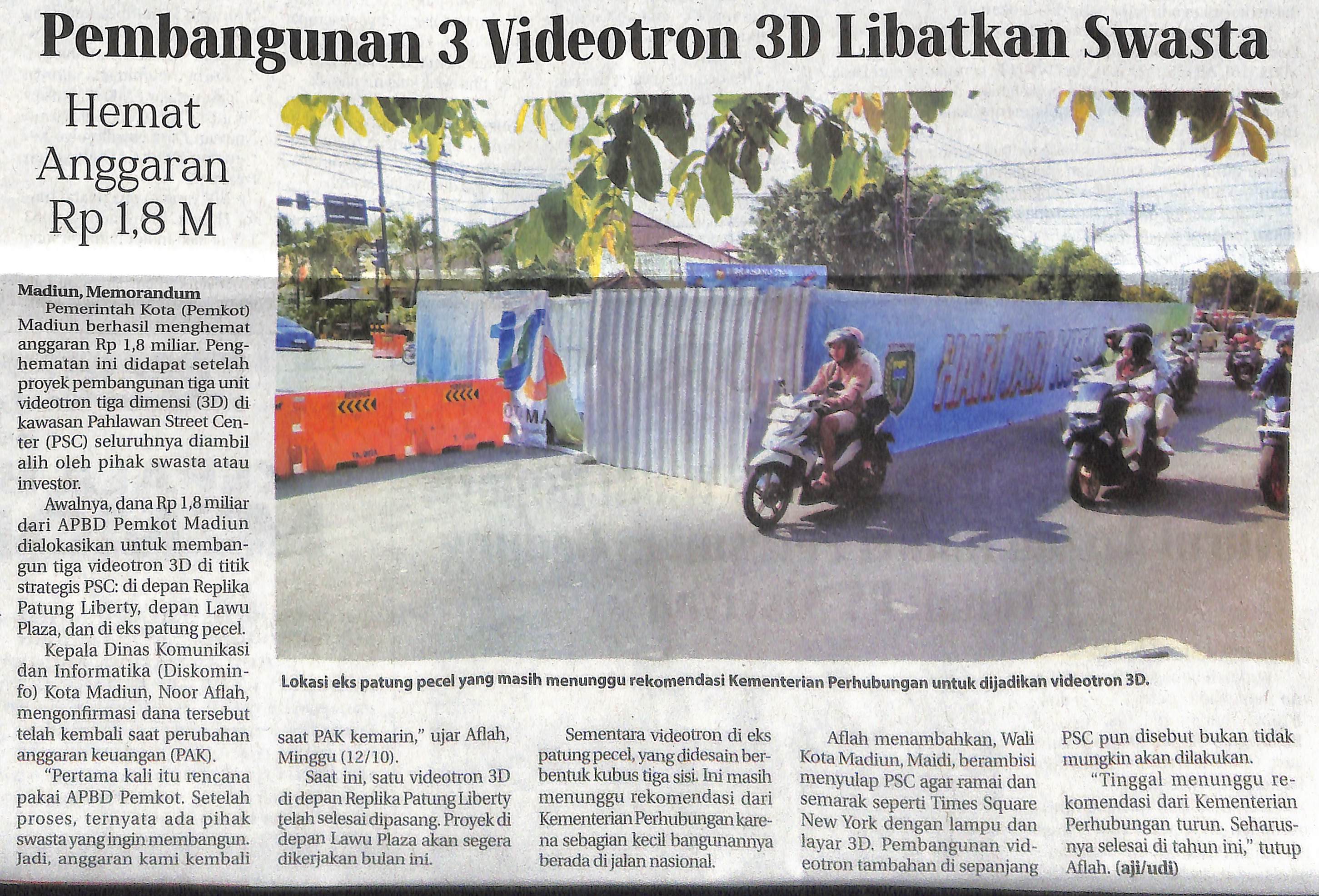 Pembangunan 3 Videotron 3D Libatkan Swasta, Hemat Anggaran Rp1,8M
