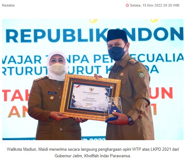 Pemkot Madiun Pertahankan Opini WTP Lima Kali Berturut-turut