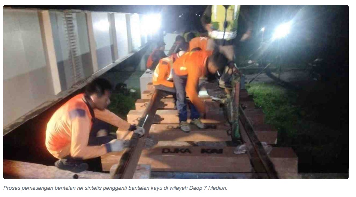 KAI Daop 7 Madiun Programkan Pasang 1.707 Bantalan Rel Sintetis Pengganti Kayu
