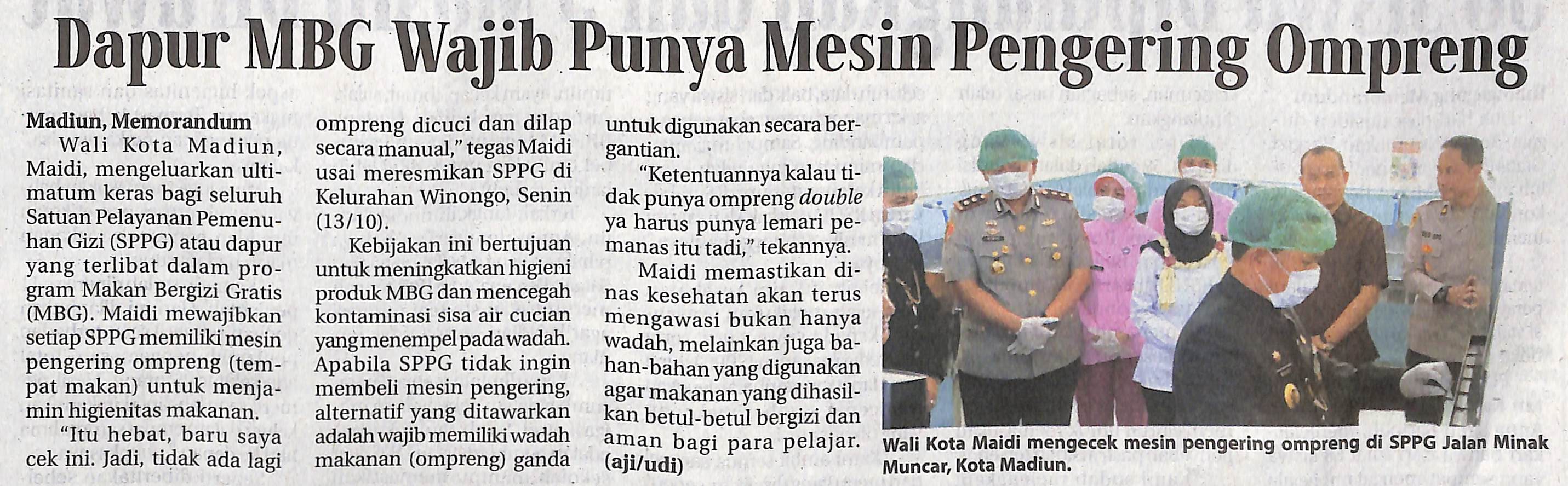 Dapur MBG Wajib Punya Mesin Pengering Ompreng