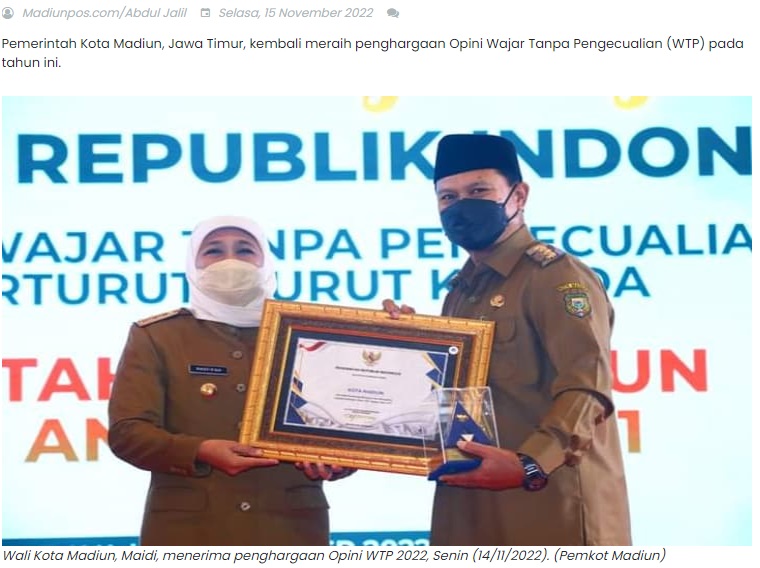 Raih Opini WTP 5 Kali Berturut-Turut, Wali Kota Madiun: Ini Jadi Semangat!