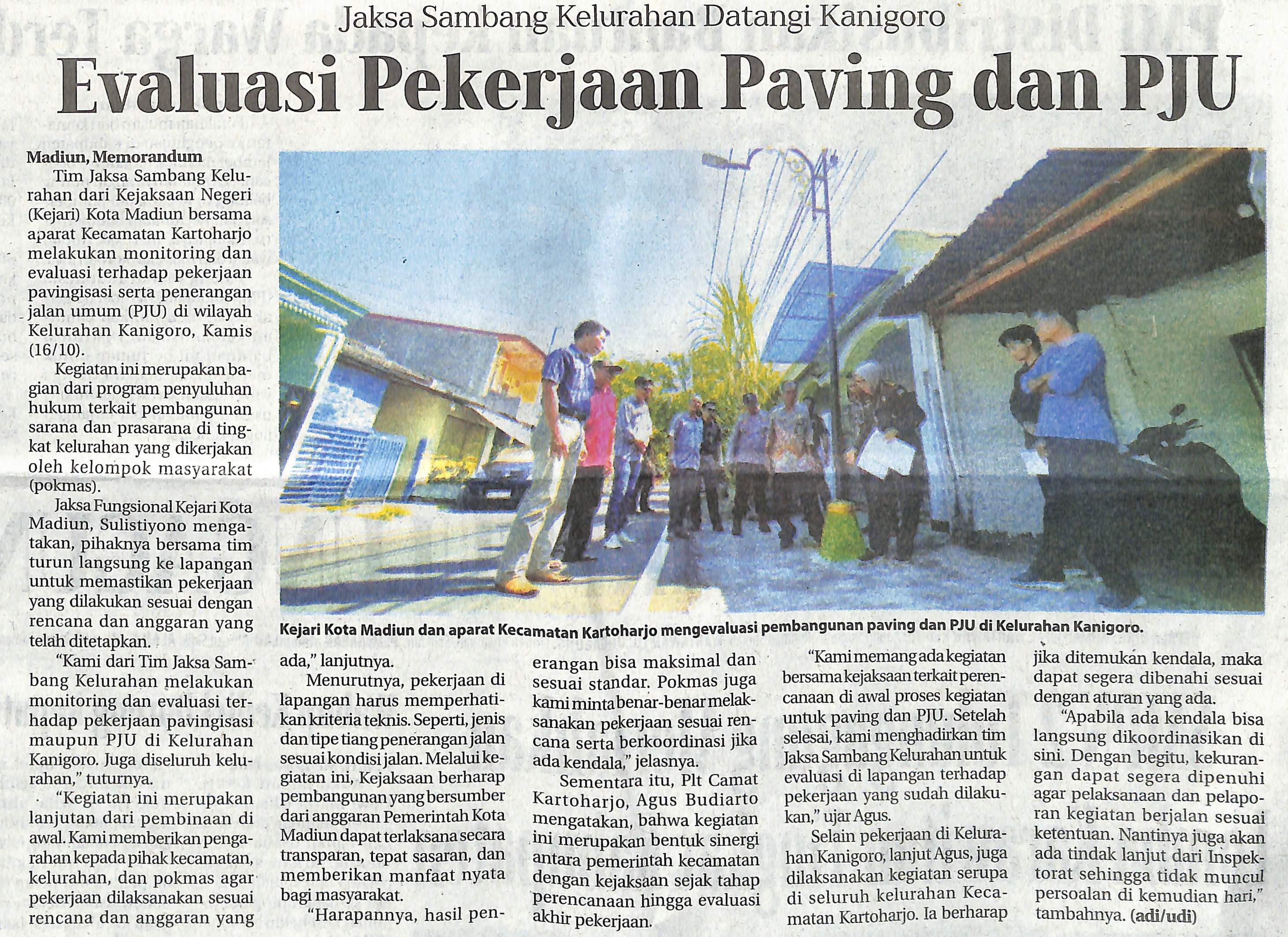 Jaksa Sambang Kelurahan Datangi Kanigoro, Evaluasi Pekerjaan Paving dan PJU
