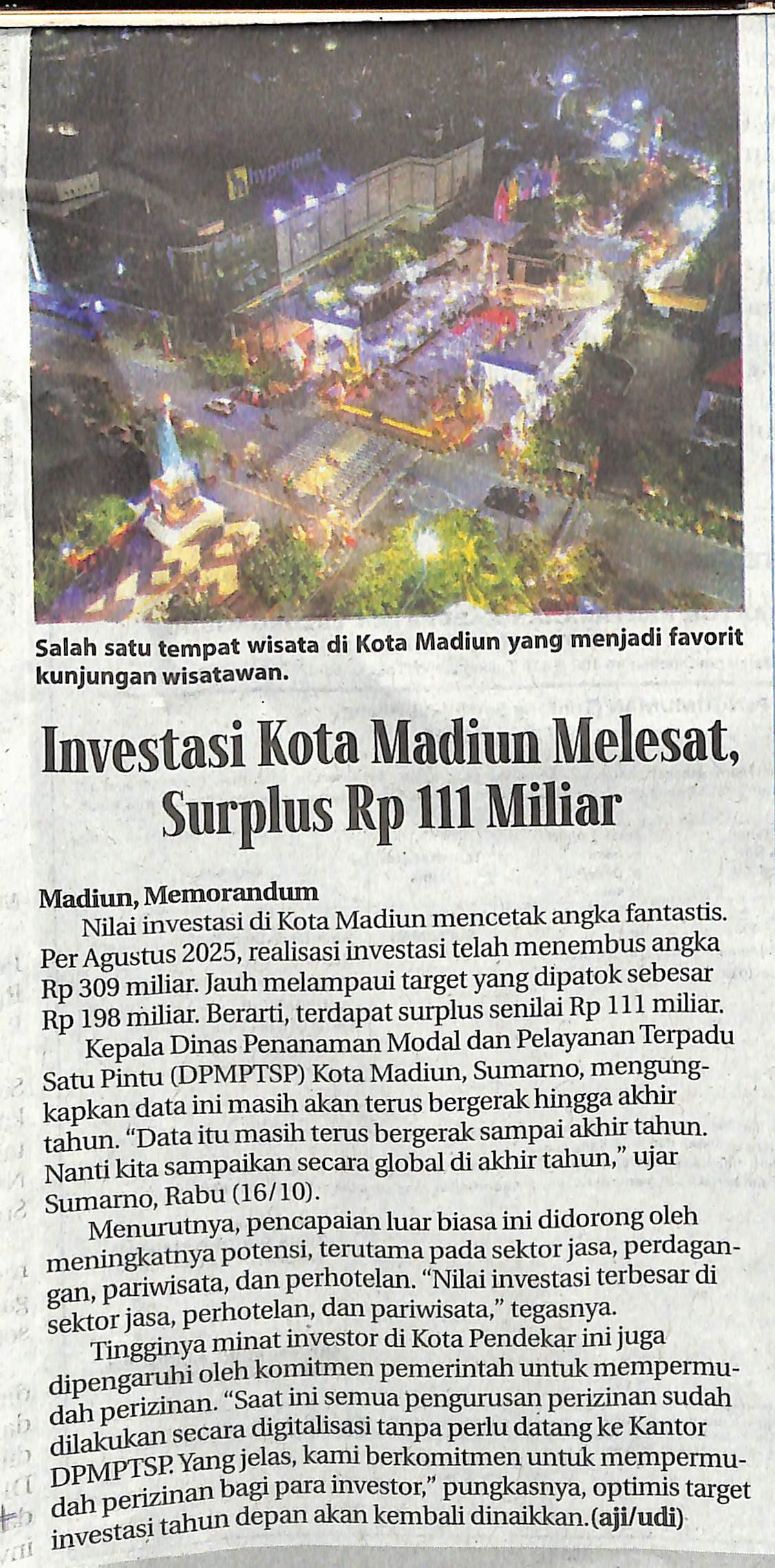 Investasi Kota Madiun Melesat, Surplus Rp111 Miliar