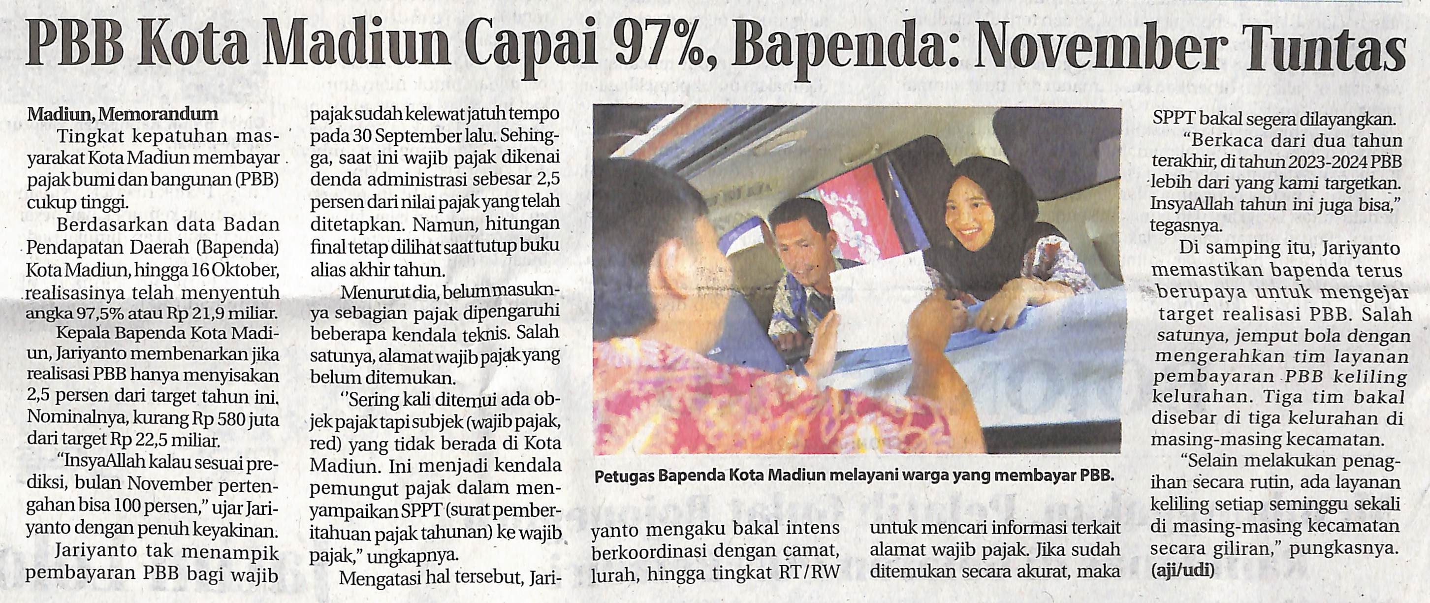 PBB Kota Madiun Capai 97%, Bapenda: November Tuntas