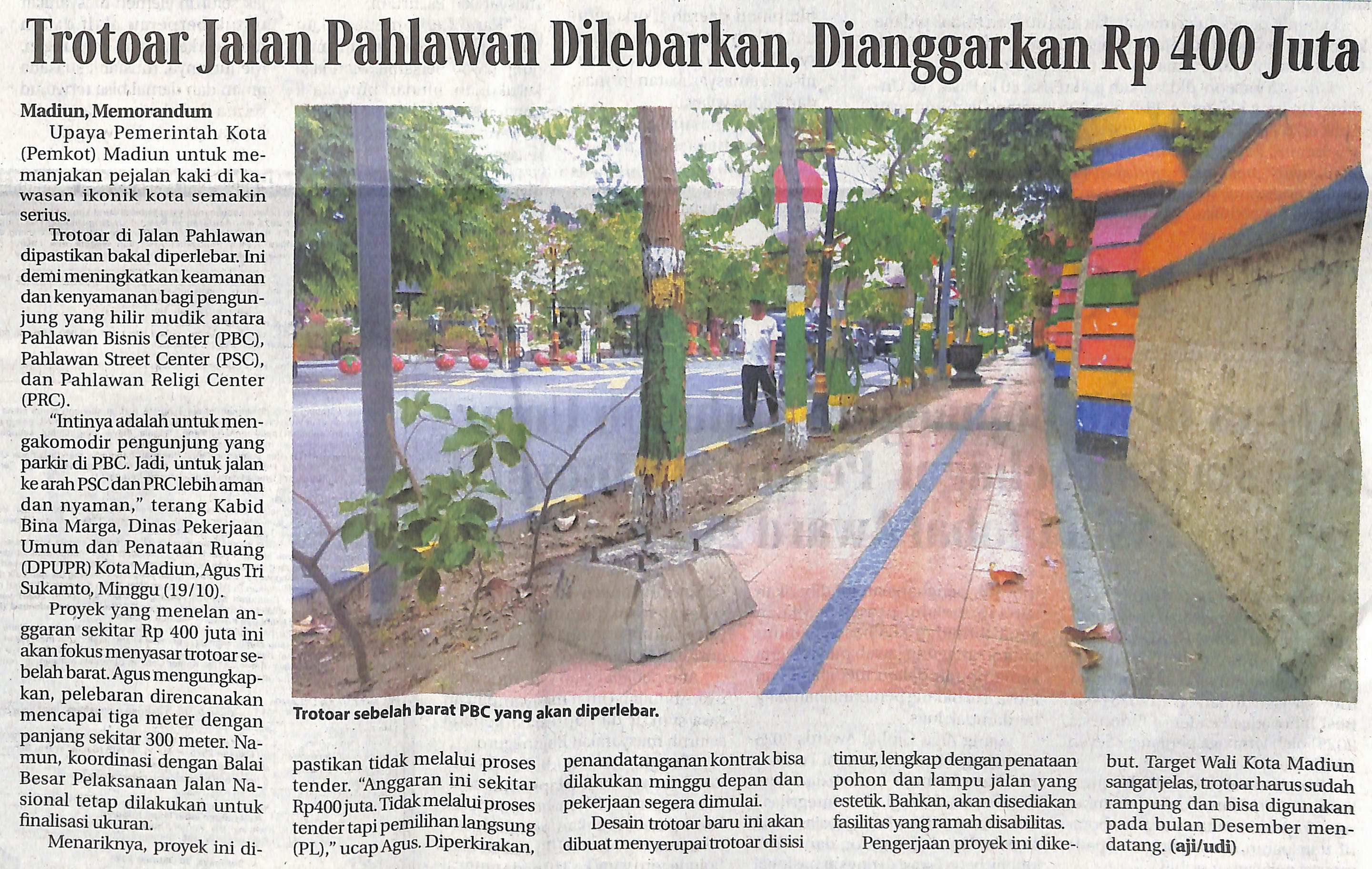 Trotoar Jalan Pahlawan Dilebarkan, Dianggarkan Rp400 Juta