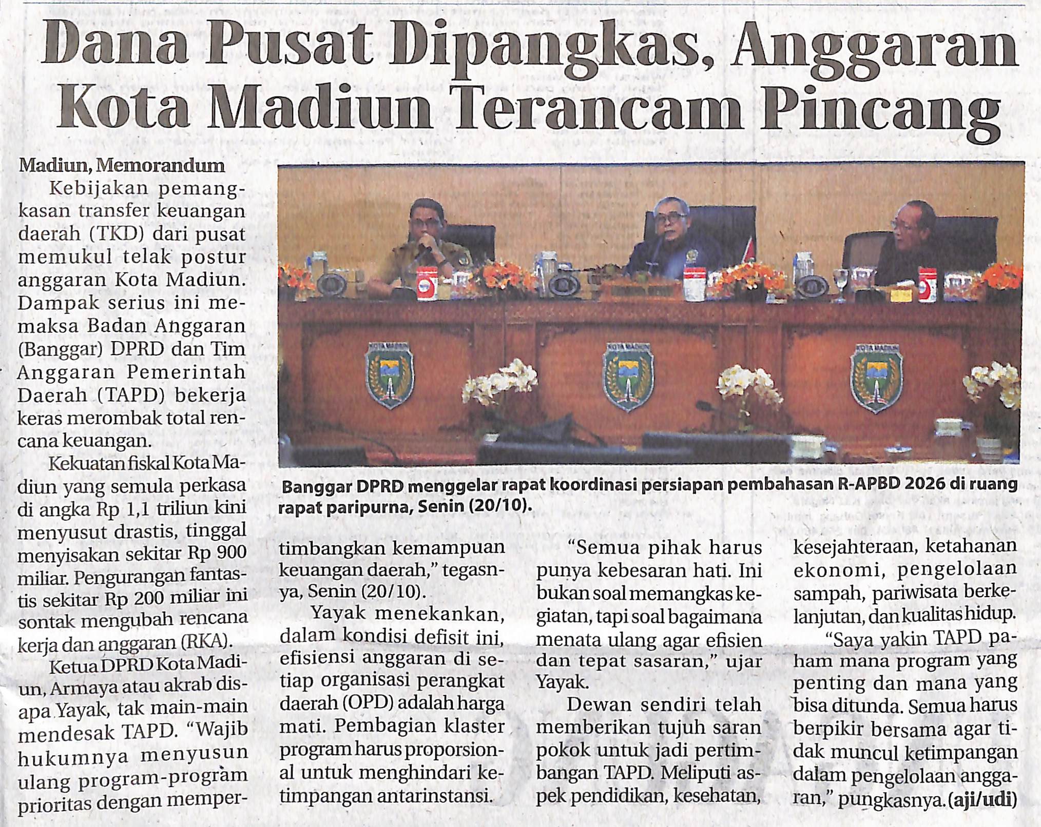 Dana Pusat Dipangkas, Anggaran Kota Madiun Terancam Pincang