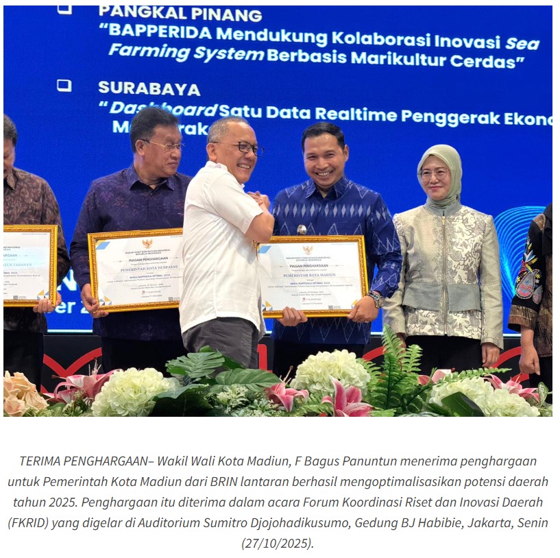 Pemkot Madiun Raih Penghargaan Dari BRIN Terkait Optimalisasi Potensi Daerah
