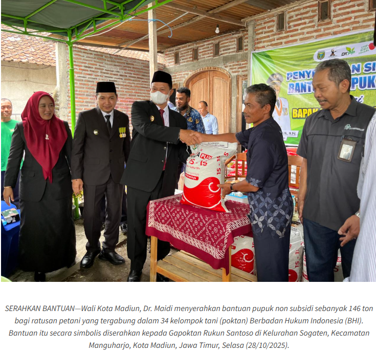 Wujudkan Ketahanan Pangan, Pemkot Madiun Bantu 146 ton pupuk Ke Petani