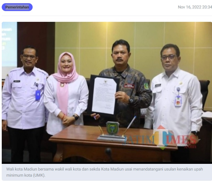 Wali Kota Madiun Setujui Usulan Kenaikan Upah Minimum Kota 2023, Naik 7,38 Persen Pemerintahan