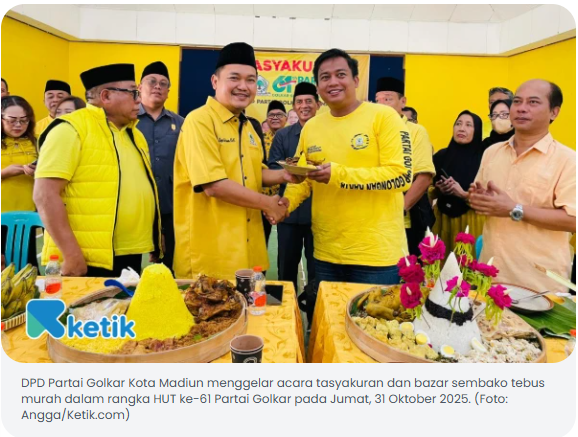 HUT Ke-61 Partai Golkar, DPD Kota Madiun Gelar Tasyakuran dan Bazar Sembako