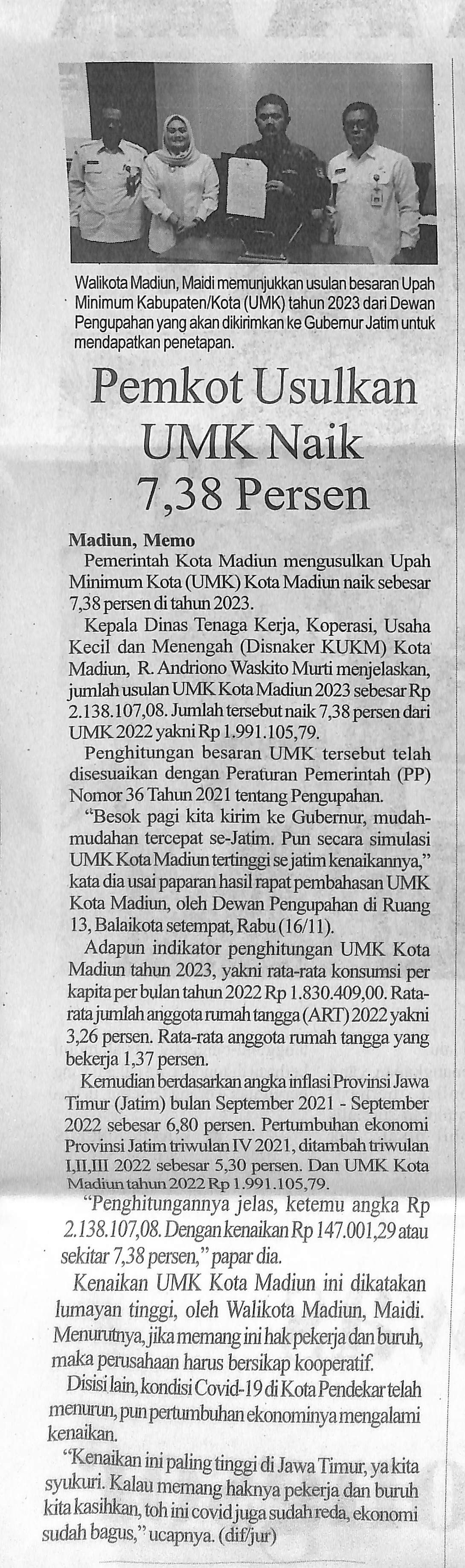 UMK 2023 Diusulkan Naik 7,38 Persen, Hari Ini Diajukan ke Pemprov