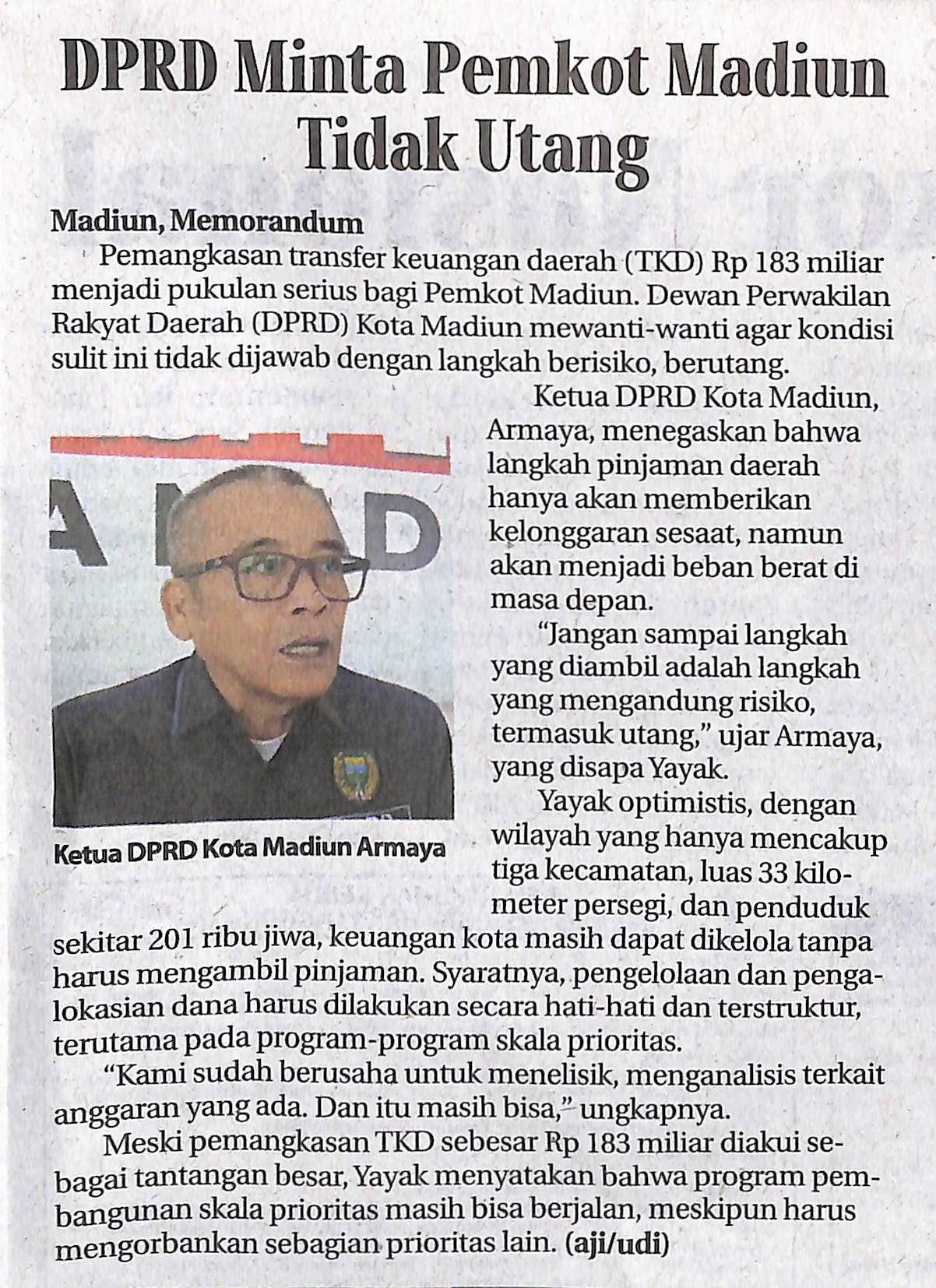 DPRD Minta Pemkot Madiun Tidak Utang