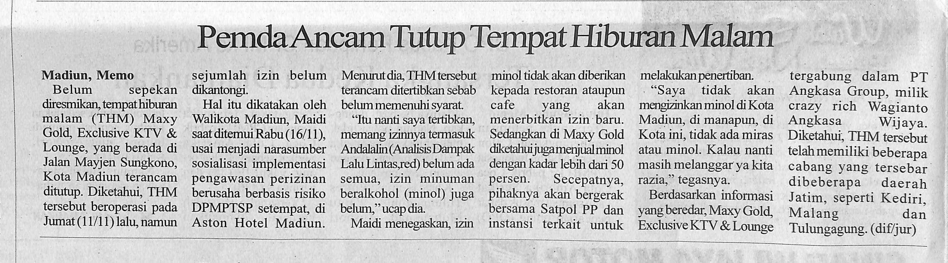 Pemda Ancam Tutup Tempat Hiburan Malam