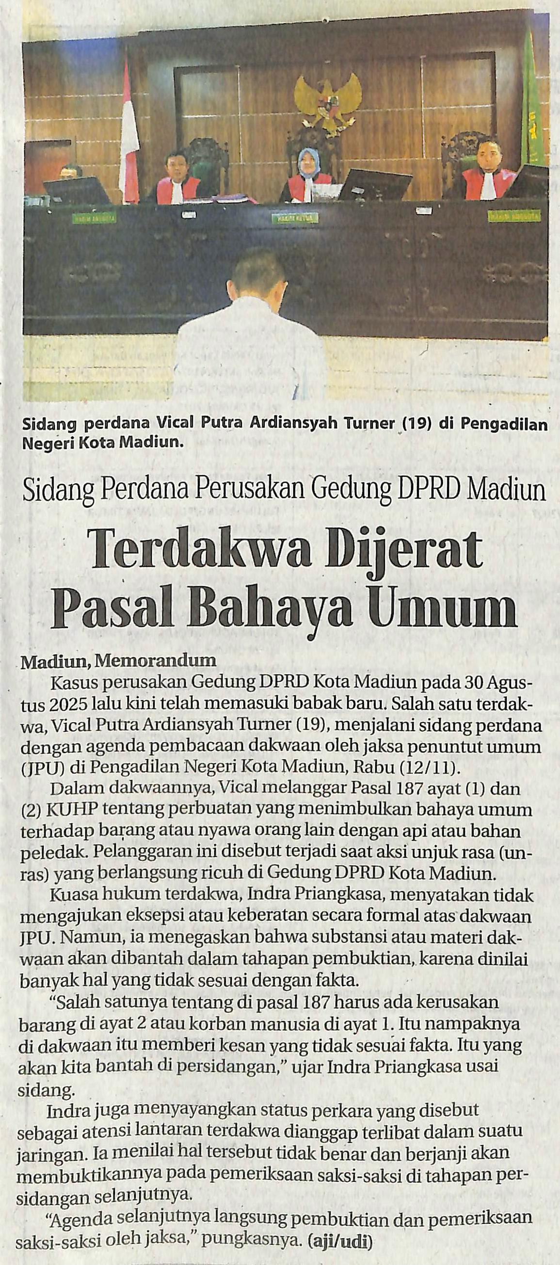 Sidang Perdana Perusakan Gedung DPRD Madiun, Terdakwa Dijerat Pasal Bahaya Umum