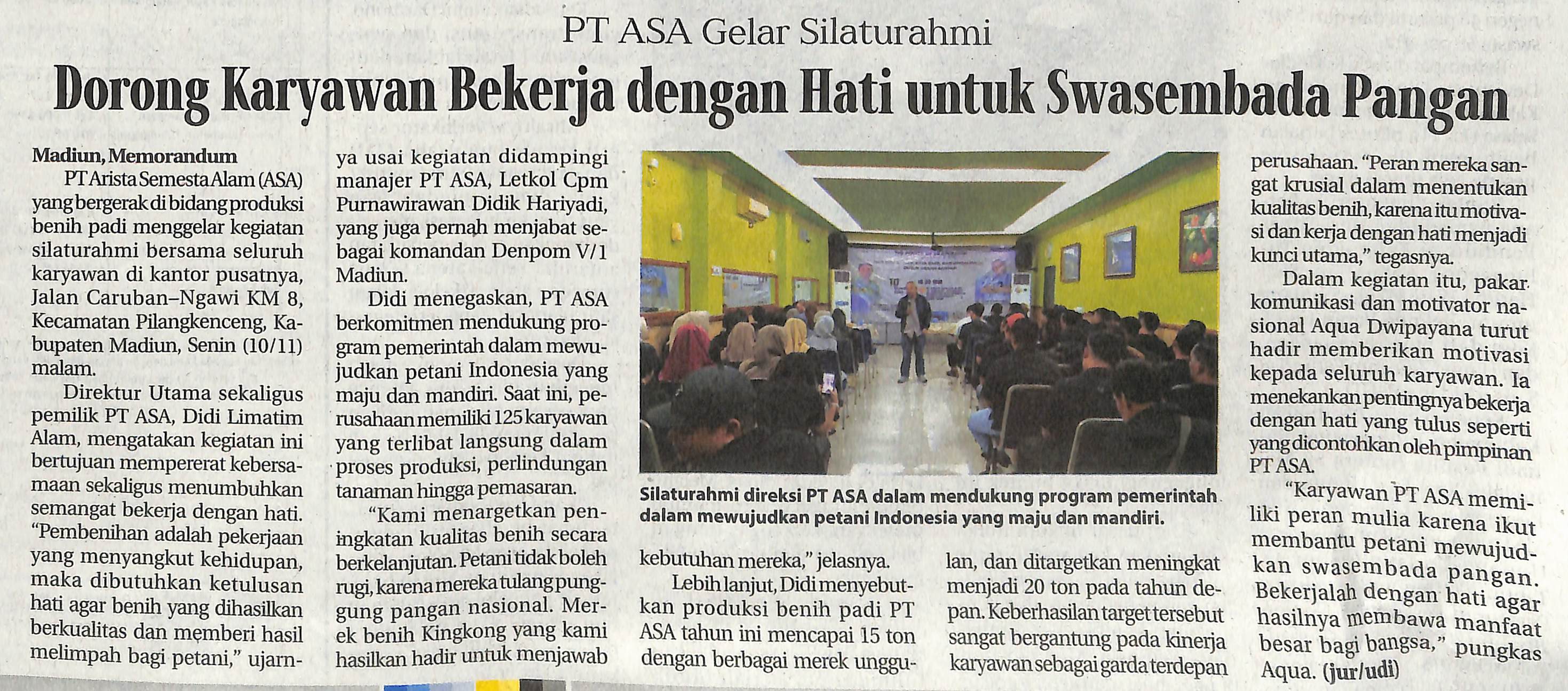 PT ASA Gelar Silaturahmi Dorong Karyawan Bekerja dengan Hati untuk Swasembada Pangan