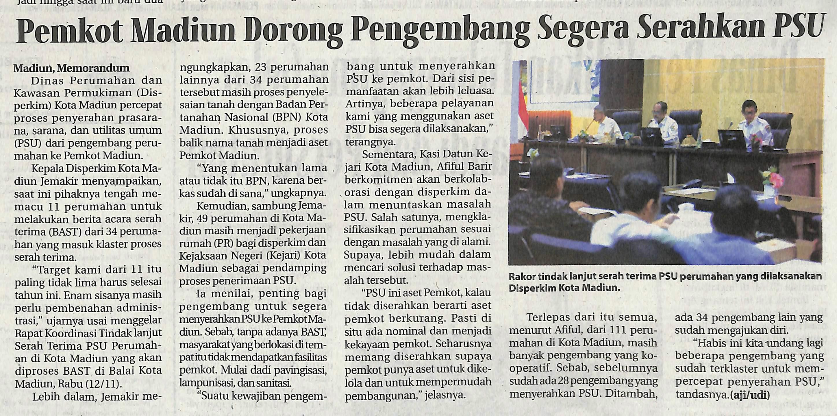 Pemkot Madiun Dorong Pengembang Segera Serahkan PSU