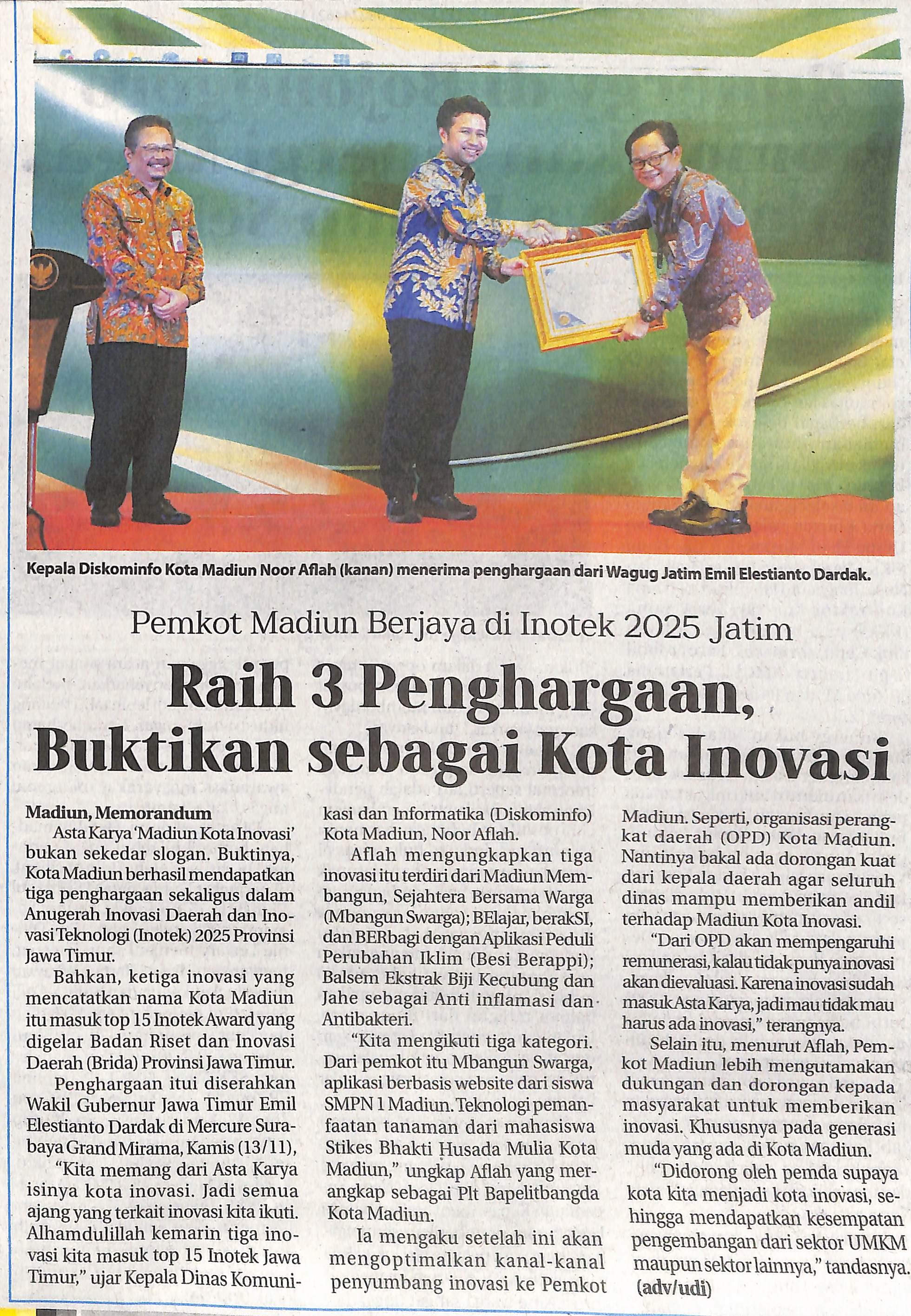 Pemkot Madiun Berjaya di Inotek 2025 Jatim, Raih 3 Penghargaan, Buktikan sebagai Kota Inovasi
