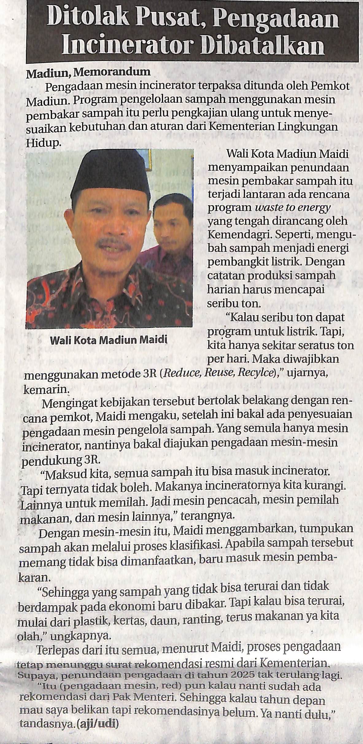 Ditolak Pusat, Pengadaan Incinerator Dibatalkan