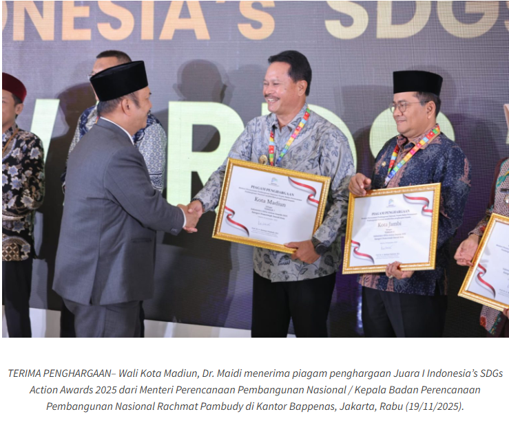 Kota Madiun Raih Juara I Indonesia’s SDGs Action Awards 2025, Prestasinya Akan Tercatat di PBB