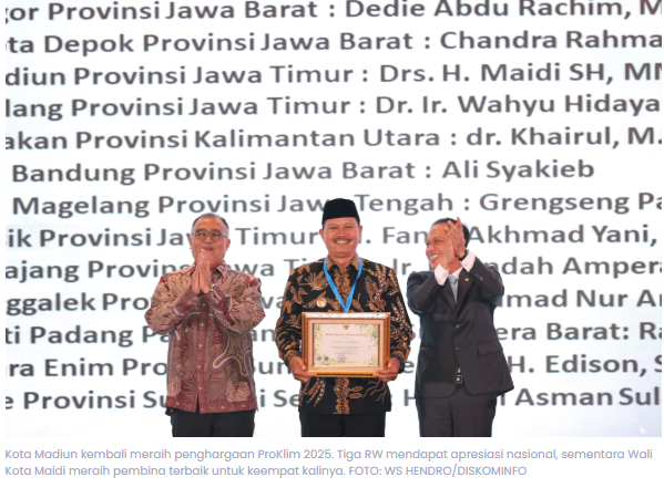 Kota Madiun Borong Penghargaan ProKlim 2025, Maidi Raih Pembina Terbaik Empat Kali