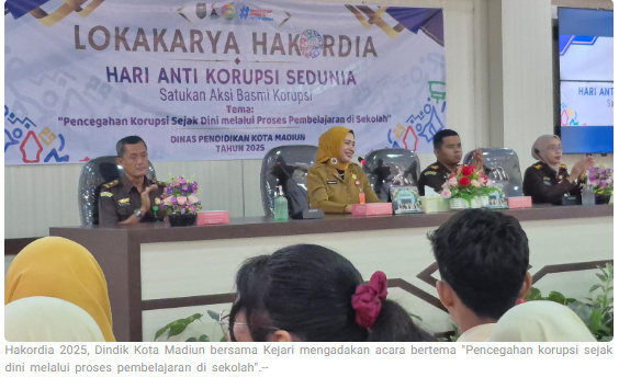 Dindik Kota Madiun Gandeng Kejaksaan Peringati Hakordia 2025, Tanamkan Pendidikan Anti Korupsi Sejak Dini