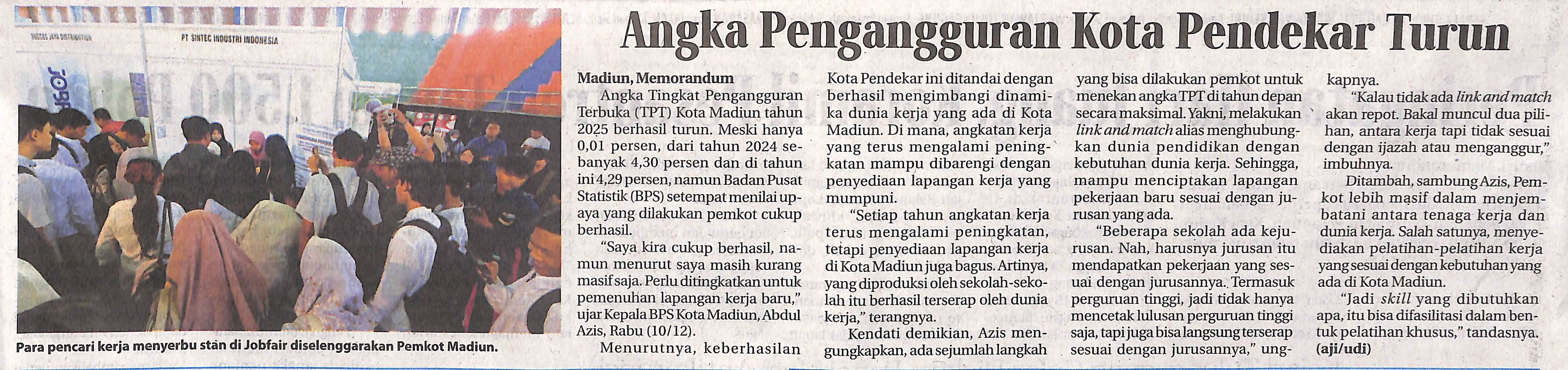 Angka Pengangguran Kota Pendekar Turun