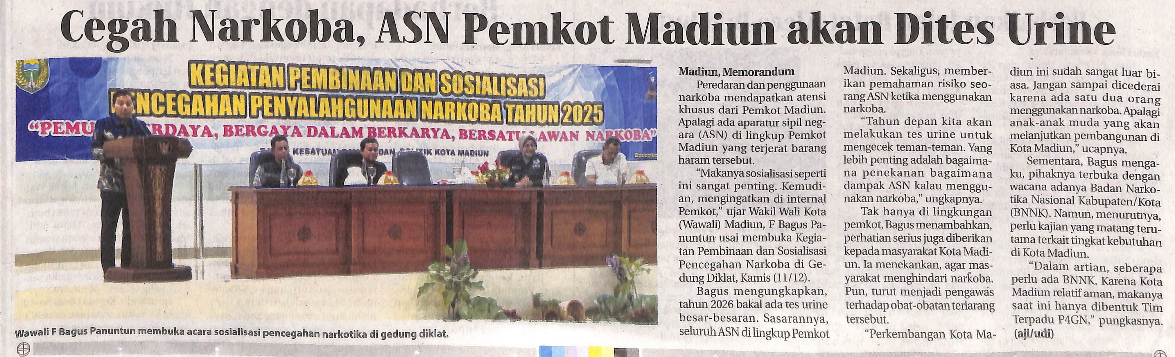 Cegah Narkoba, ASN Pemkot Madiun akan Dites Urine