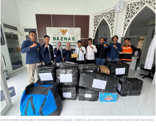 Solidaritas Mahasiswa Unmer Madiun, Kirim Donasi untuk Korban Bencana Banjir di Aceh dan Sumatera