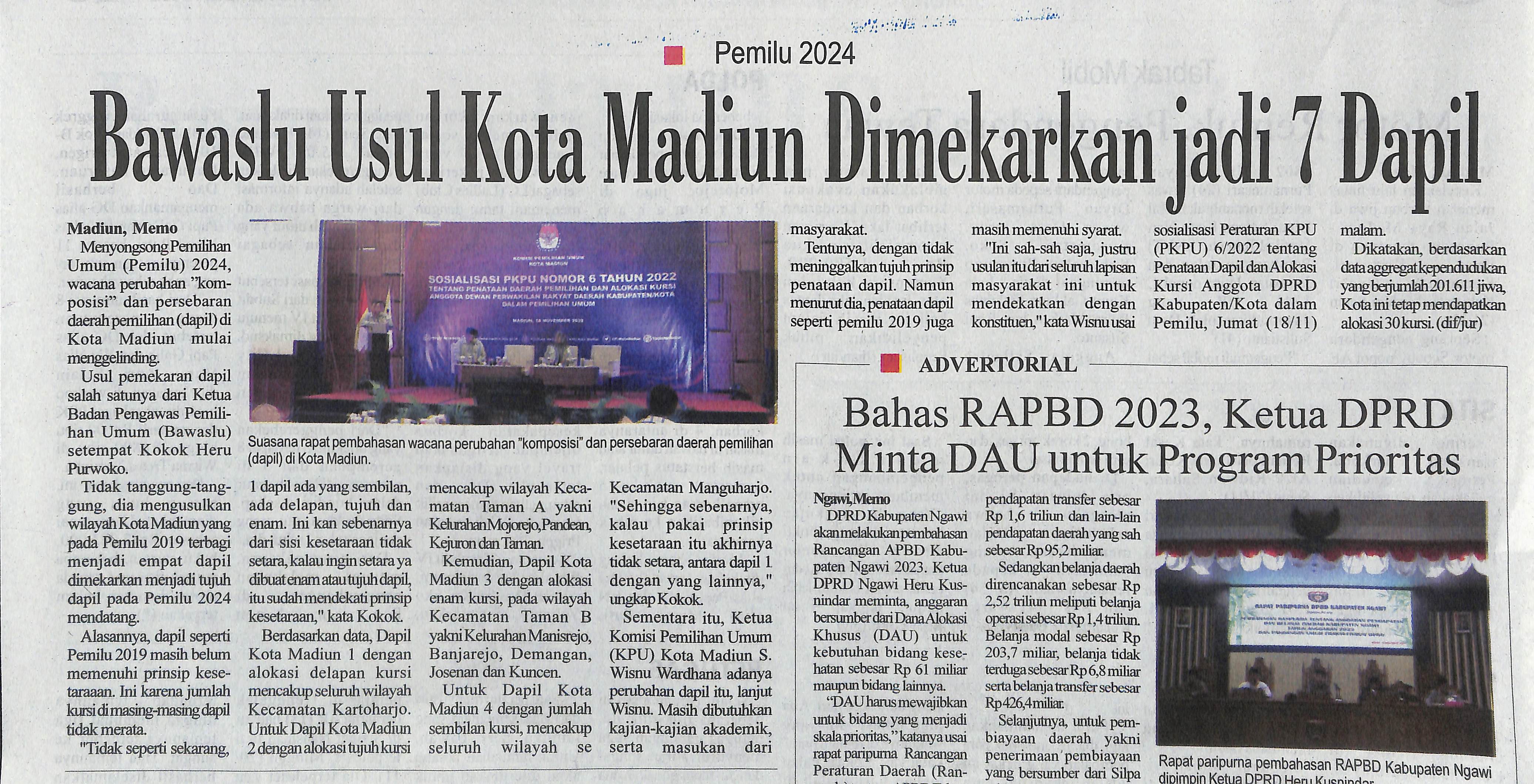 Bawaslu Usul Kota Madiun Dimekarkan jadi 7 Dapil