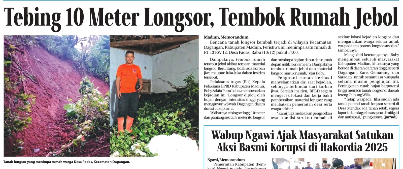 Tebing 10 Meter Longsor, Tembok Rumah Jebol