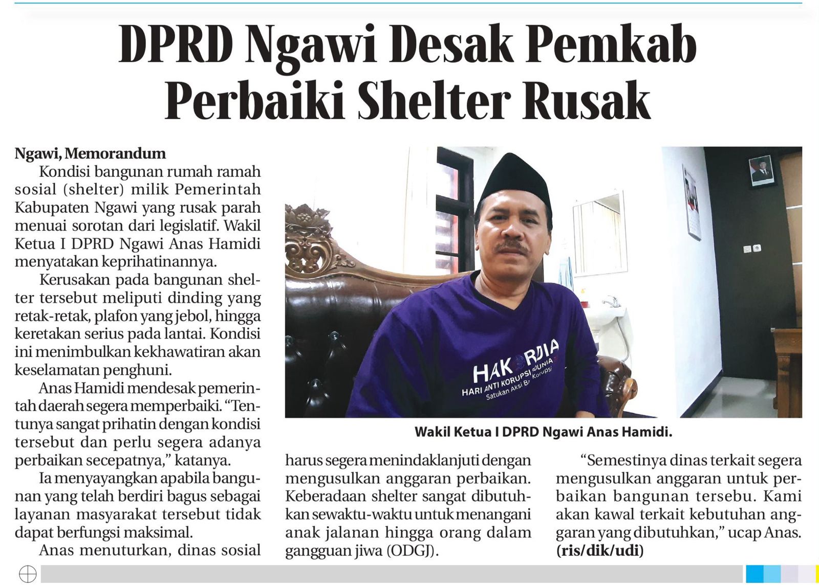 DPRD Ngawi Desak Pemkab Perbaiki Shelter Rusak