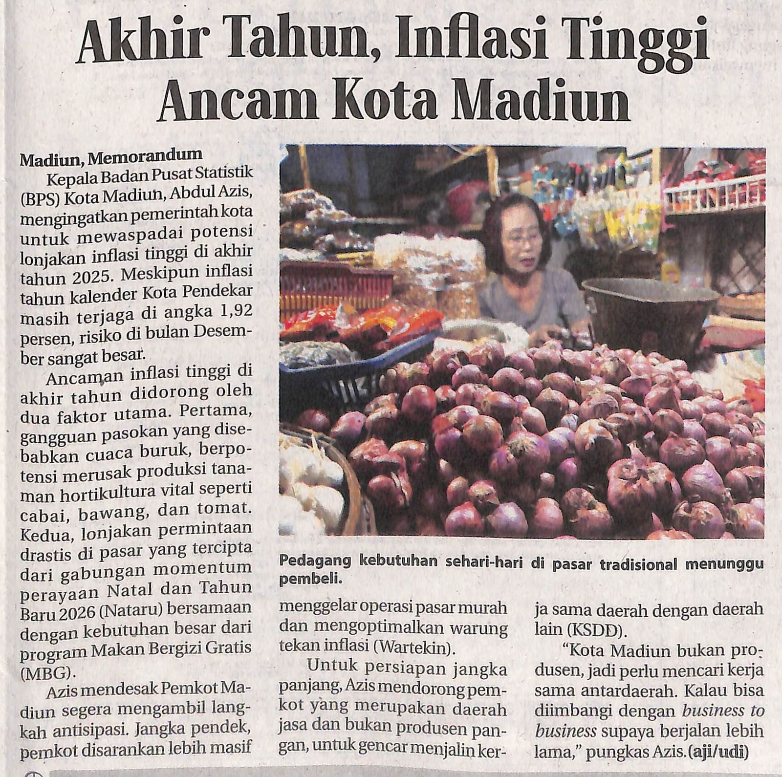 Akhir Tahun, Inflasi Tinggi Ancam Kota Madiun
