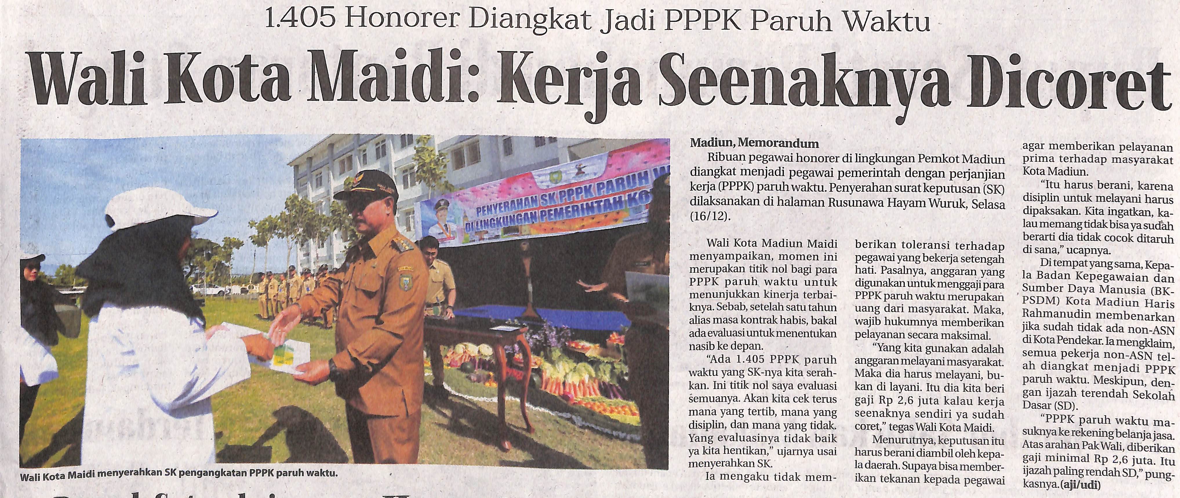 1.405 Honorer Diangkat Jadi PPPK Paruh Waktu, Wali Kota Maidi: Kerja Seenaknya Dicoret