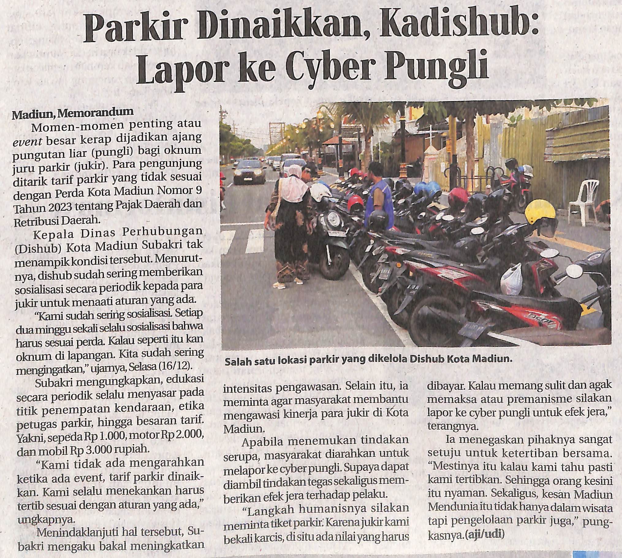 Parkir Dinaikkan, Kadishub: Lapor ke Cyber Pungli