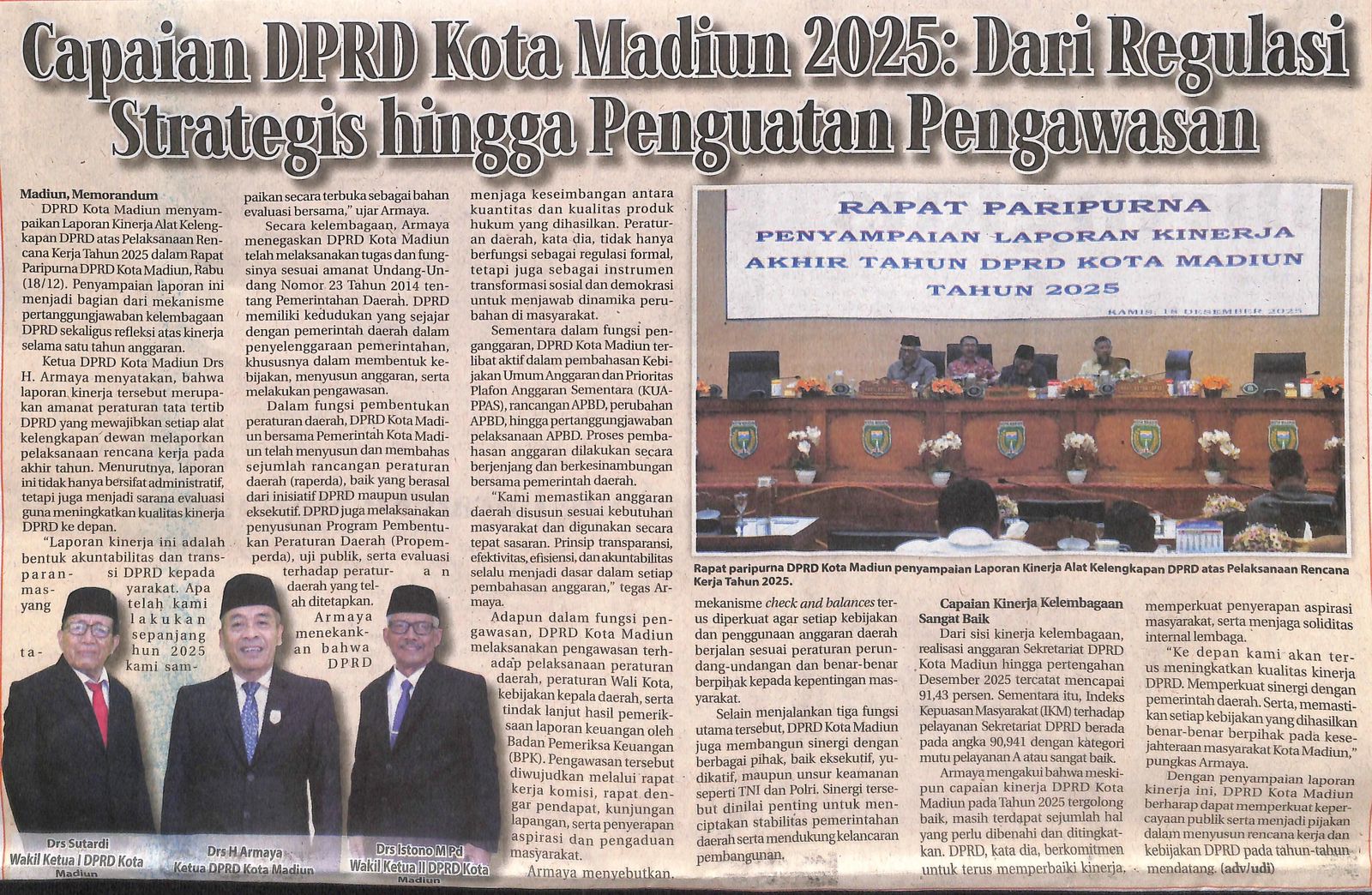 Capaian DPRD Kota Madiun 2025: Dari Regulasi Strategis hingga Penguatan Pengawasan