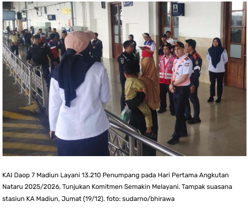 KAI Daop 7 Madiun Layani 13.210 Penumpang Hari Pertama Angkutan Nataru 2025/2026