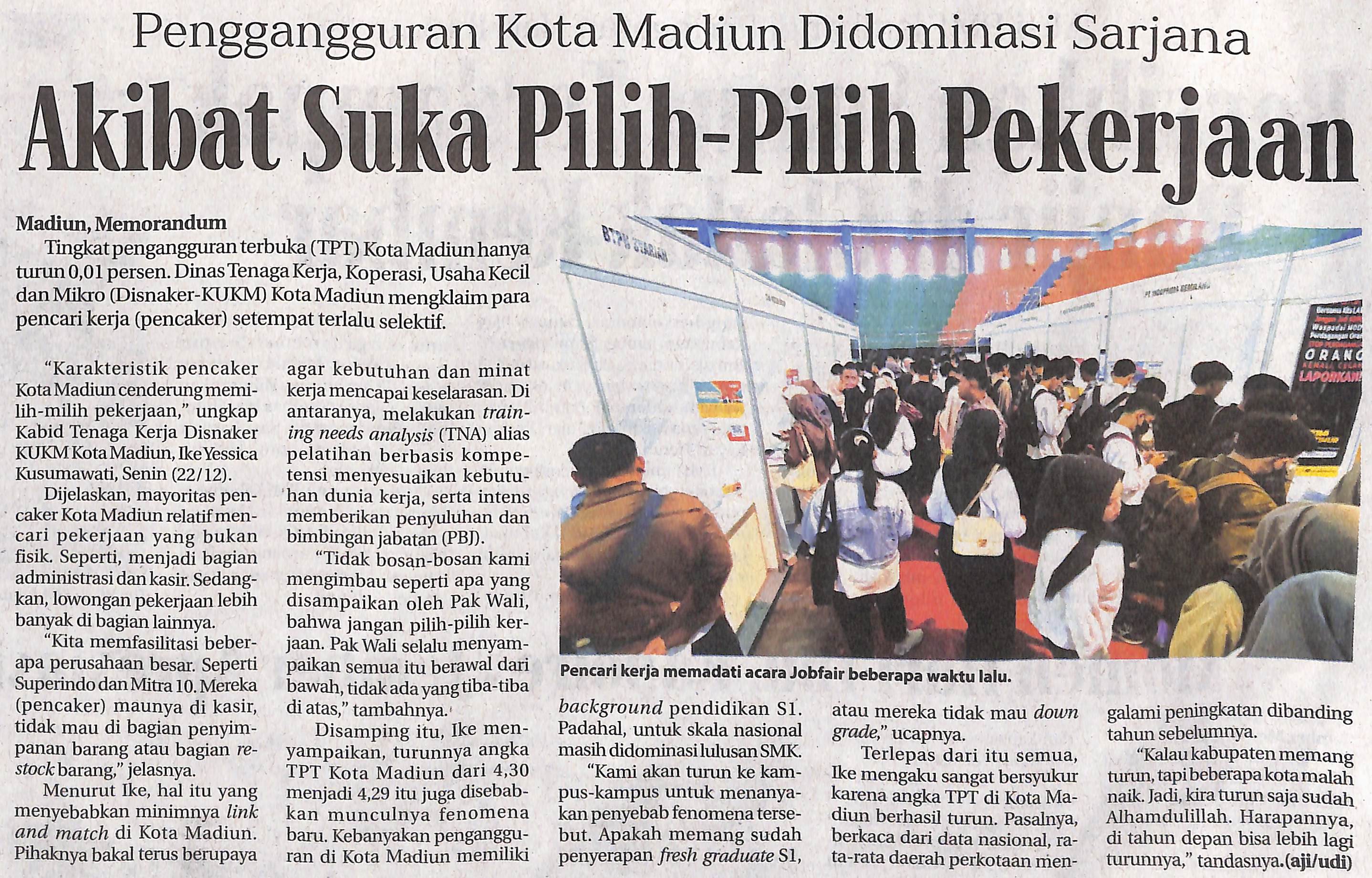 Pengangguran Kota Madiun Didominasi Sarjana Akibat Suka Pilih-Pilih Pekerjaan