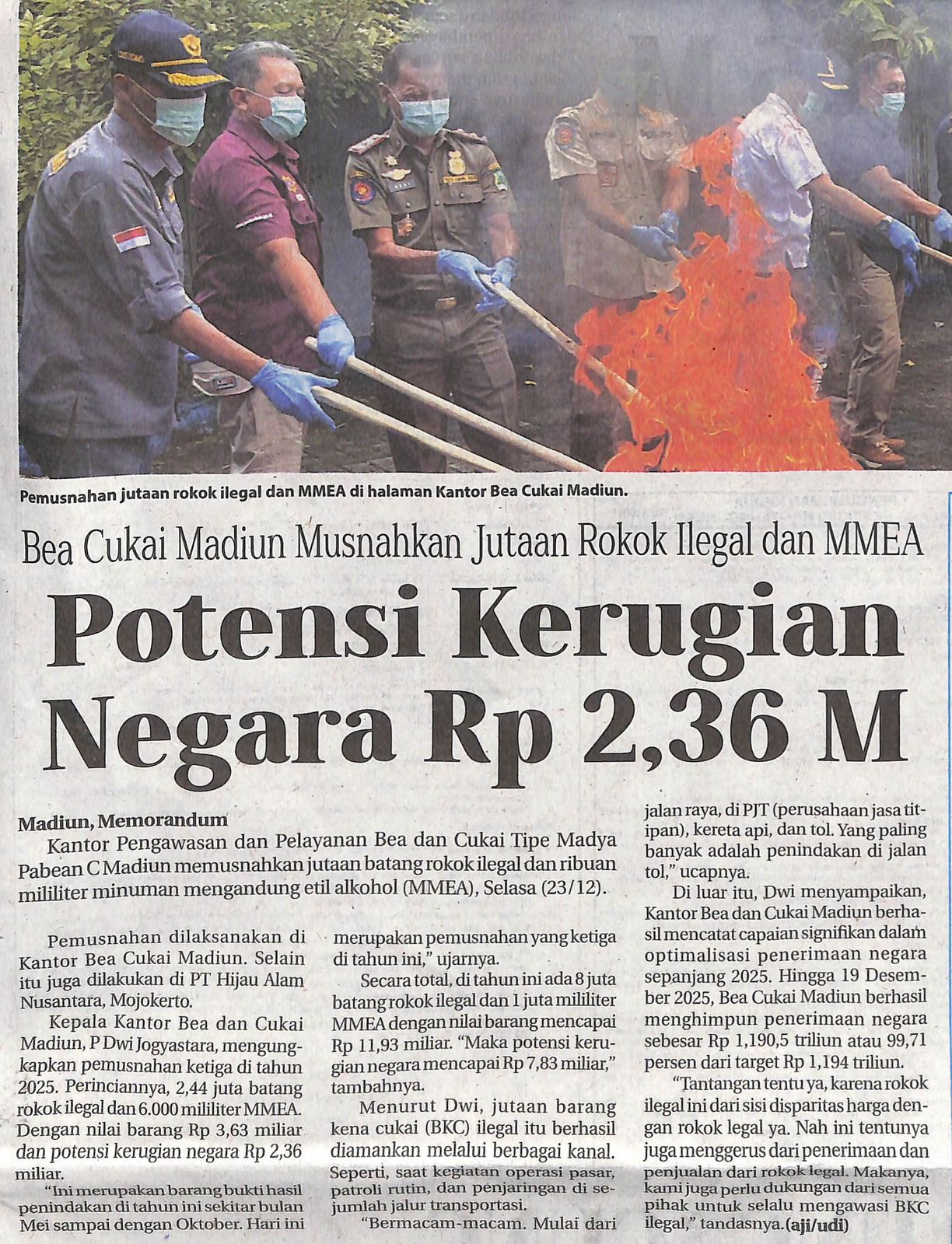Bea Cukai Madiun Musnahkan Jutaan Rokok Ilegal dan MMEA, Potensi Kerugian Negara Rp 2,36 M