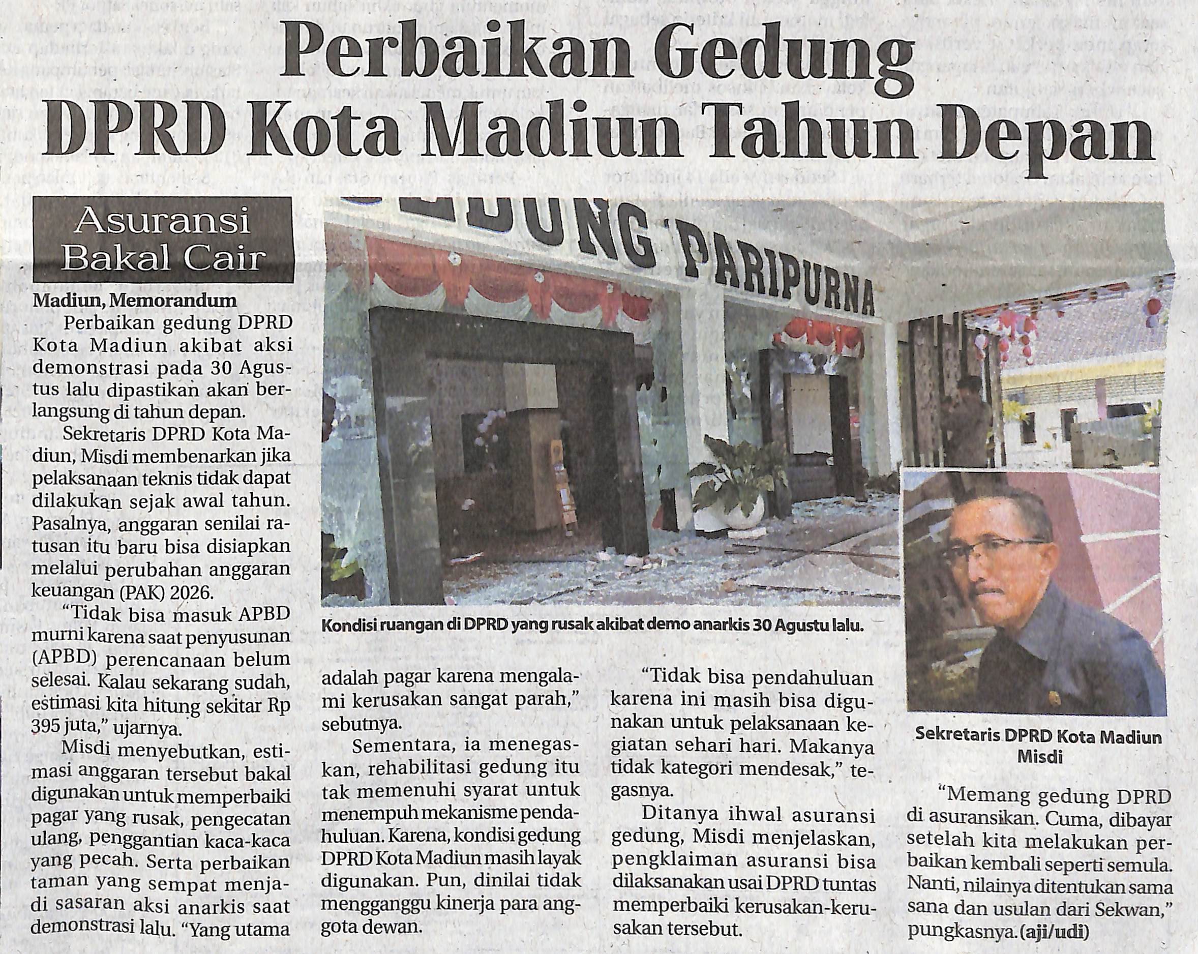Perbaikan Gedung DPRD Kota Madiun Tahun Depan