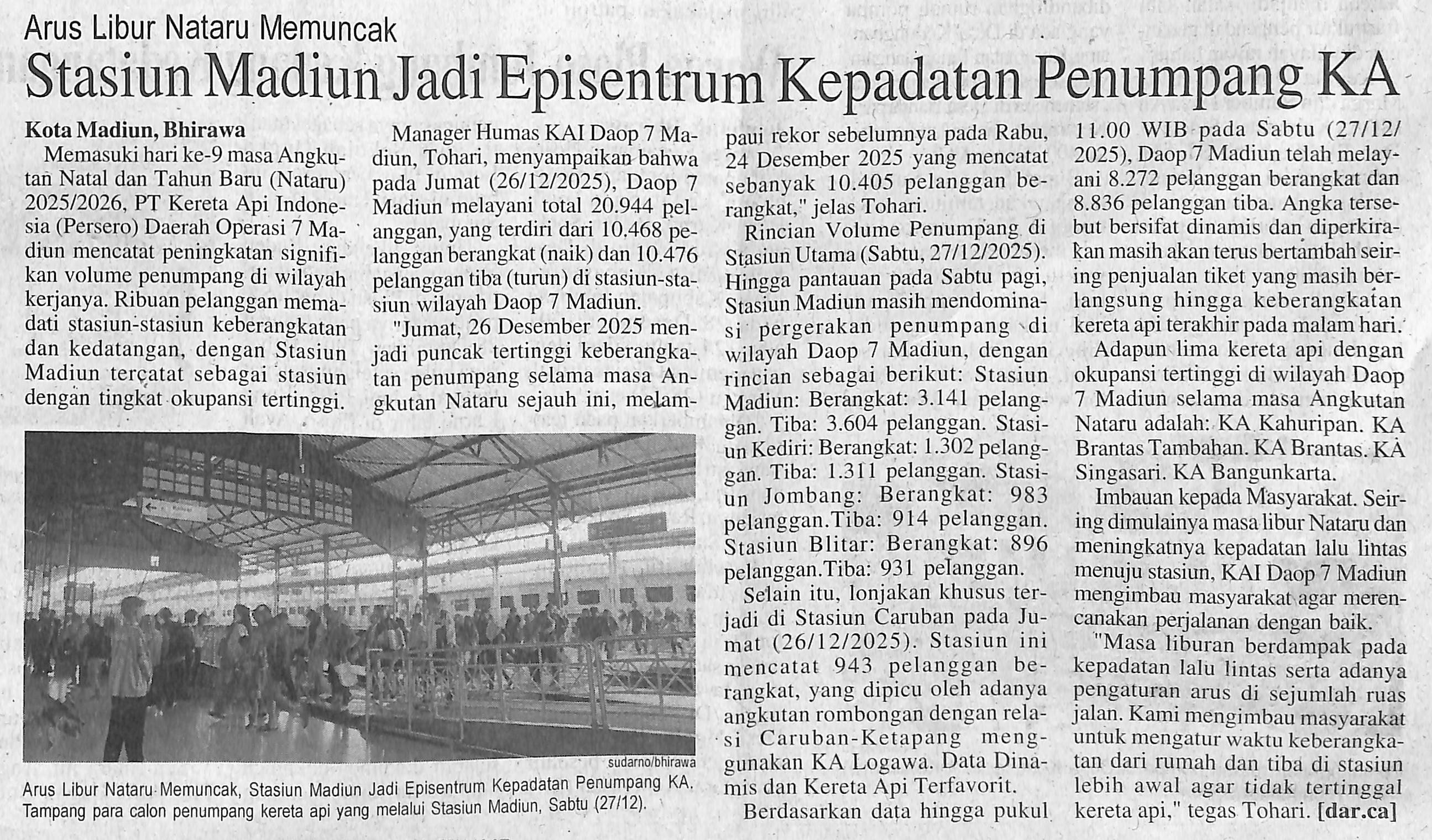 Stasiun Madiun Jadi Episentrum Kepadatan Penumpang KA